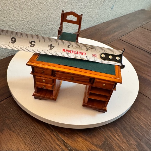 Vintage dollhouse furniture green & brown Miniature desk & chair - Picture 5 of 5